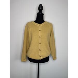 Japanese Sweater Wool Silk Cardigan Mustard Button Front Natural Fiber Knit M